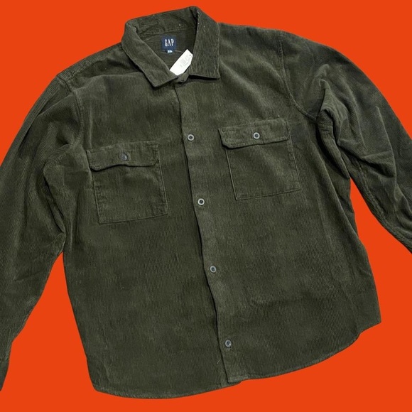 Gap Olive Green Corduroy Button Up Shirt Jacket / Shacket 🔥 - Picture 2 of 4